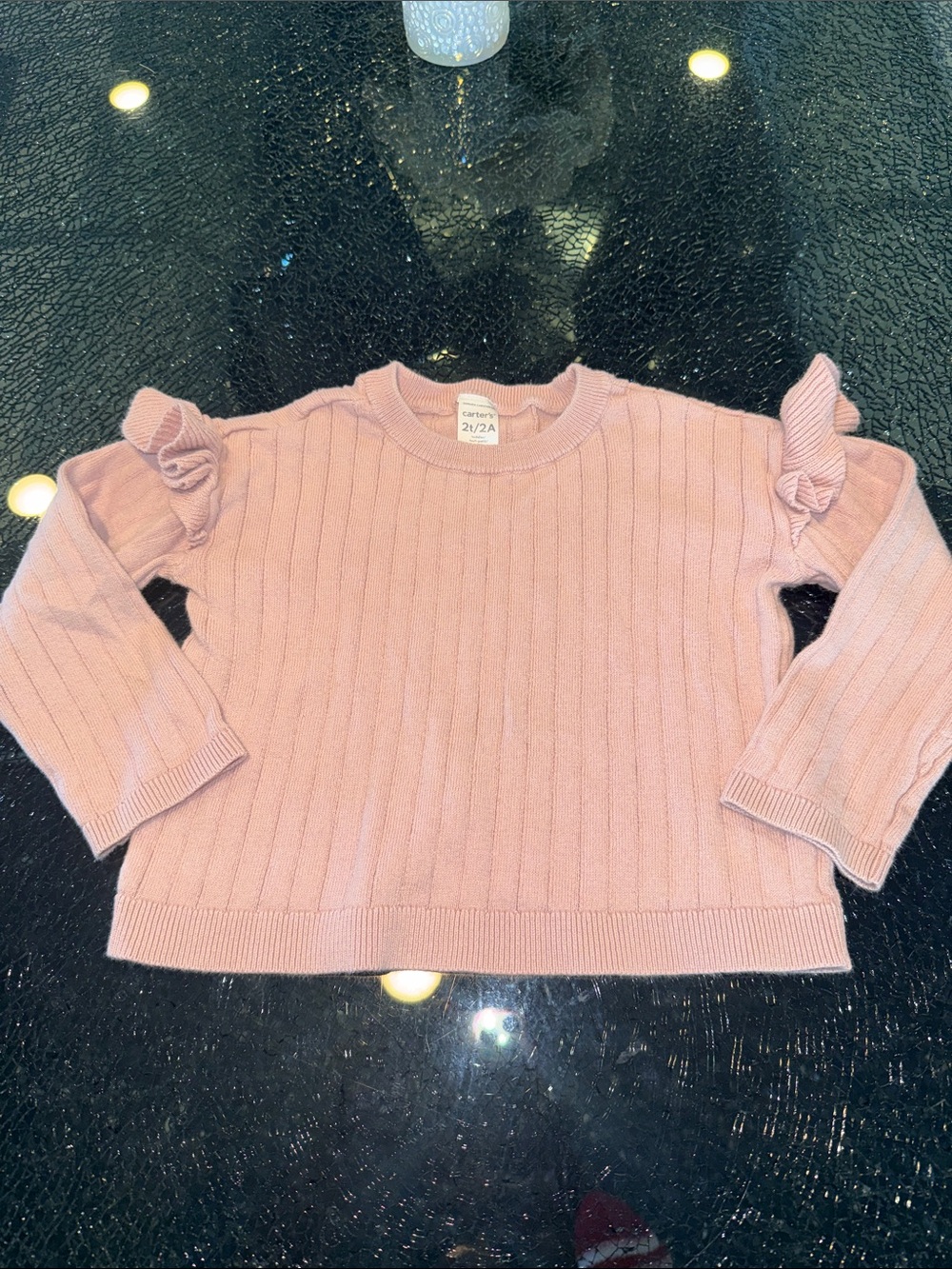 Carter's Dusty Pink Ribbed Crewneck Sweater with Ruffle Sleeves